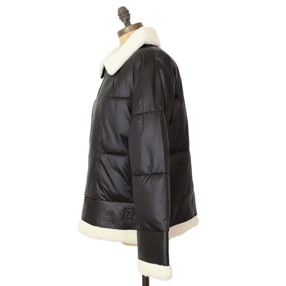 ANDREW MARC SPORT Mixed Puffer Jacket M Faux Leather Sherpa Trim Black NWT A1 - Picture 5 of 6
